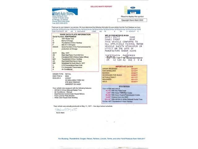 1977 Ford Thunderbird 302 CI